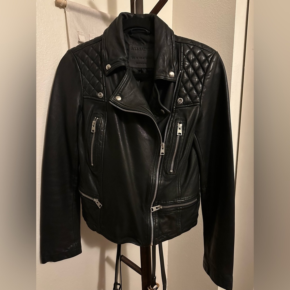 All Saints Black Leather Biker Jacket